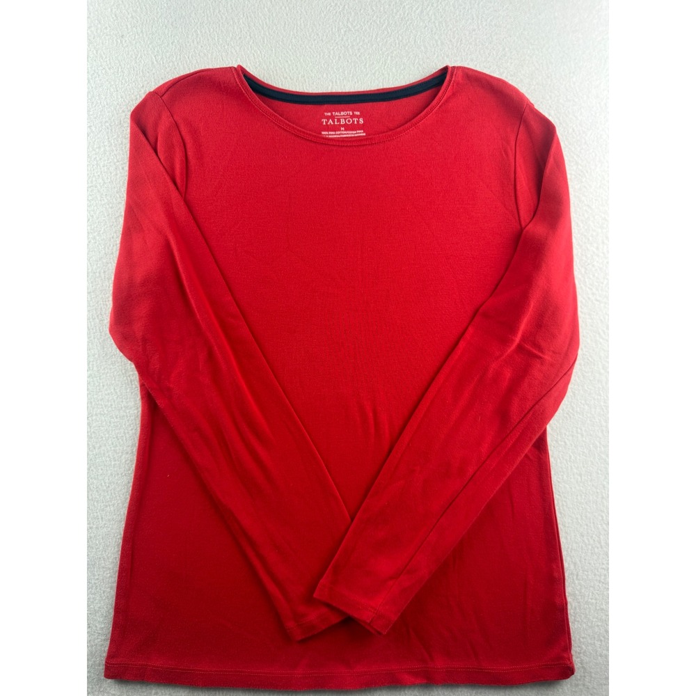 Talbots Red Pima Cotton Long Sleeve Crew Neck Tee Shirt Womens Size Medium
